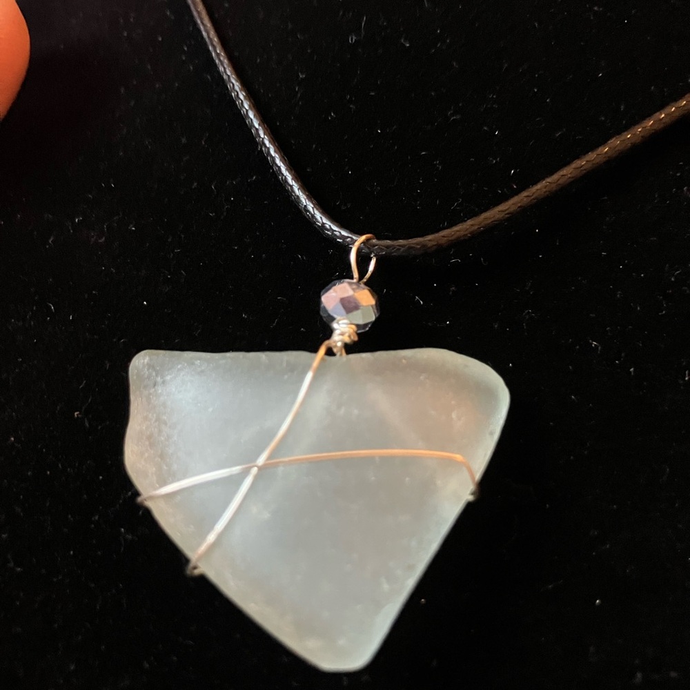 #66 handmade aqua pendant necklace